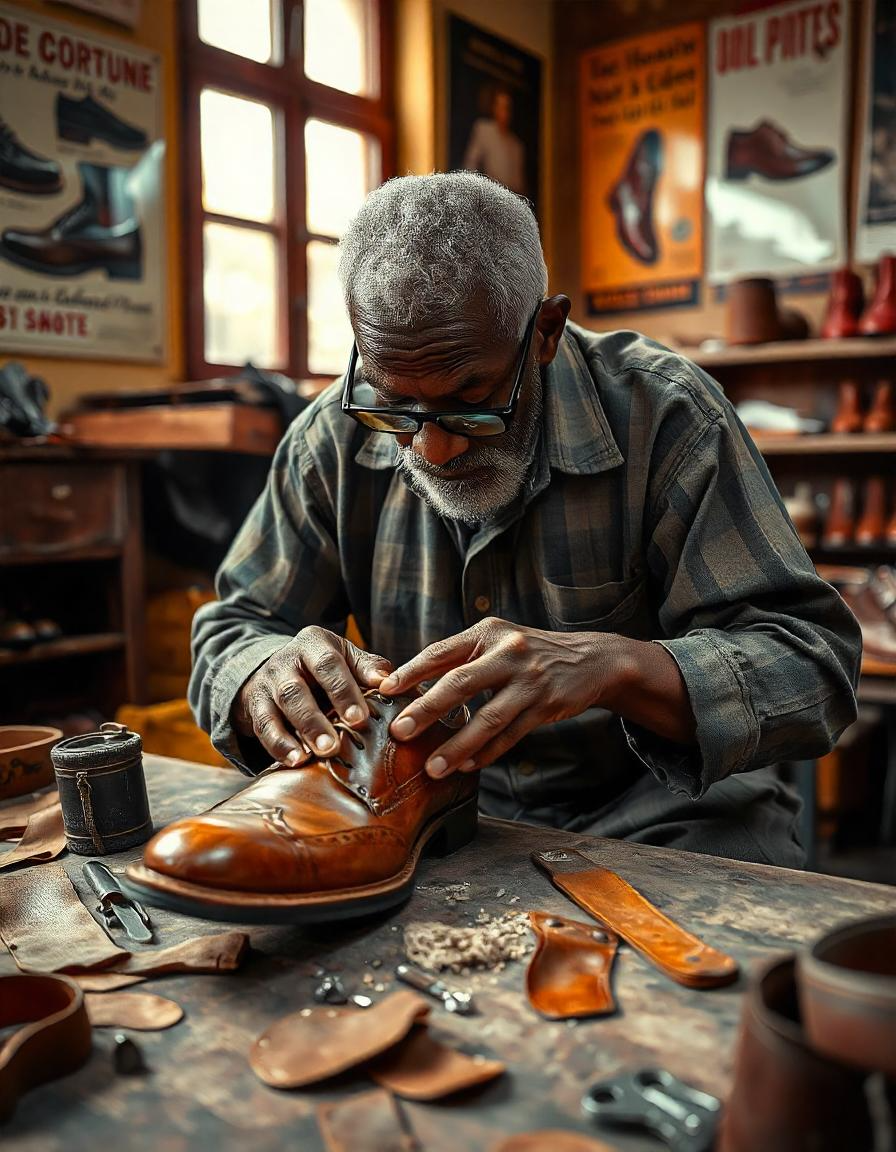 a shoe maker making a luxury shoe